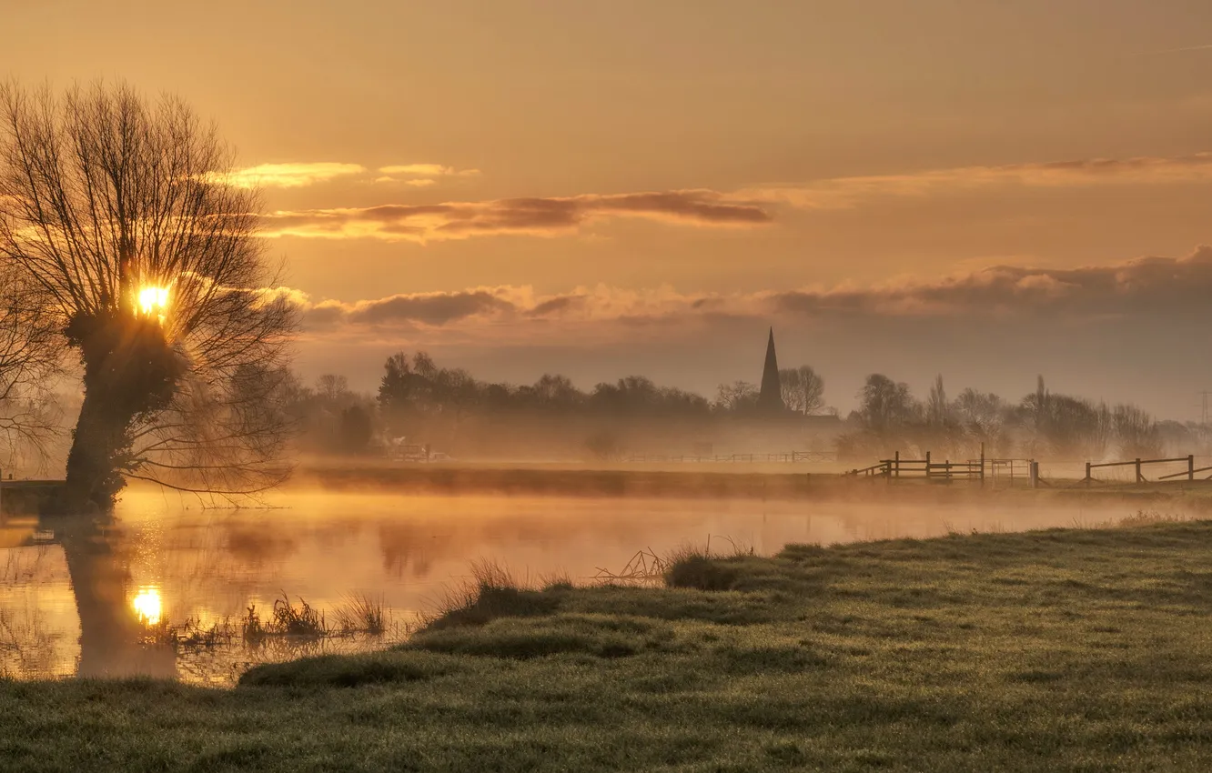Photo wallpaper landscape, nature, fog, river