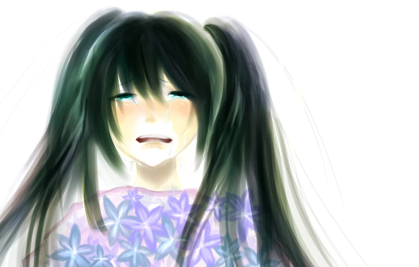 Photo wallpaper girl, flowers, tears, art, vocaloid, hatsune miku, Vocaloid