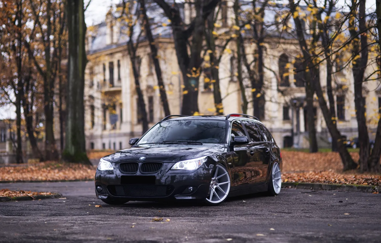 Photo wallpaper BMW, Black, Autumn, 540i, E61, Vagon