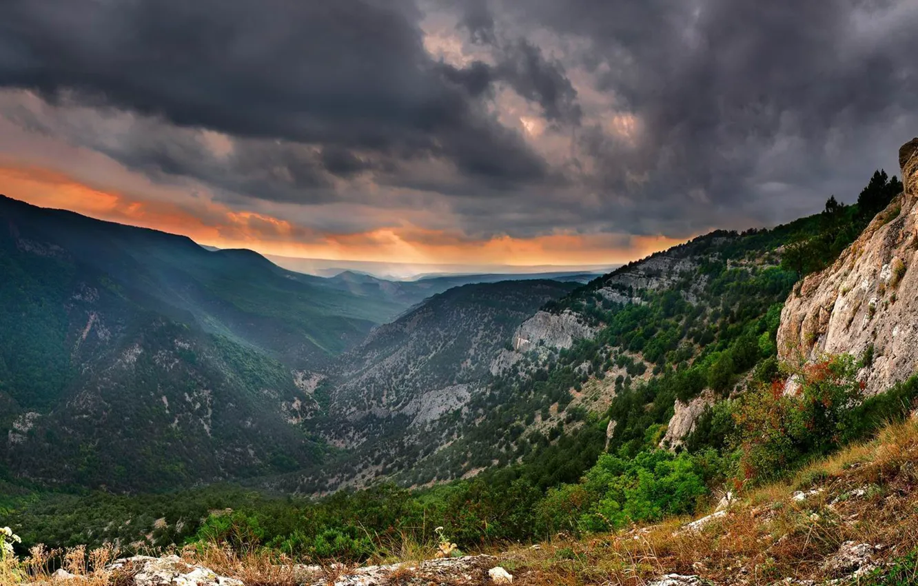 Photo wallpaper the sky, trees, mountains, Crimea, lead
