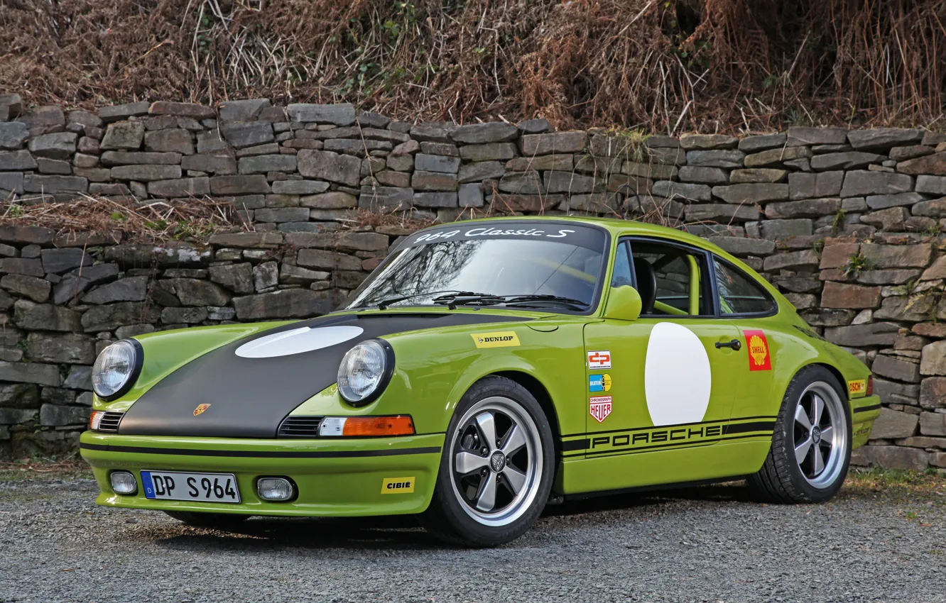Photo wallpaper 911, Porsche, Green, Porsche 911, Front, 964, Wheels, 2014