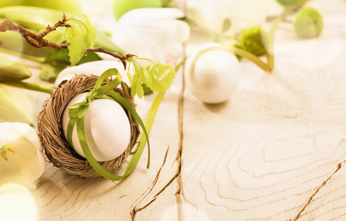Photo wallpaper flowers, spring, Easter, wood, flowers, spring, Easter, eggs