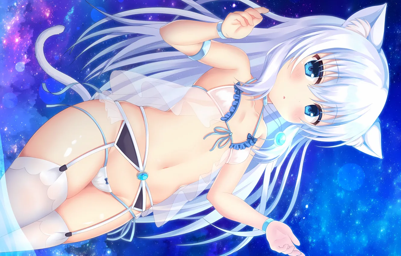 Photo wallpaper girl, sexy, lingerie, cleavage, blouse, panties, thighhighs, long hair