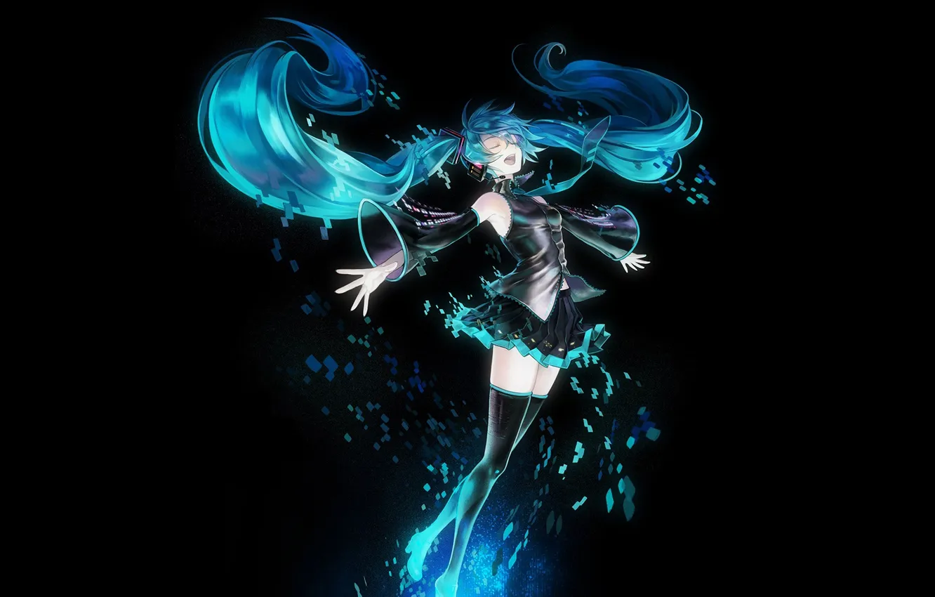 Photo wallpaper girl, the dark background, vocaloid, hatsune miku
