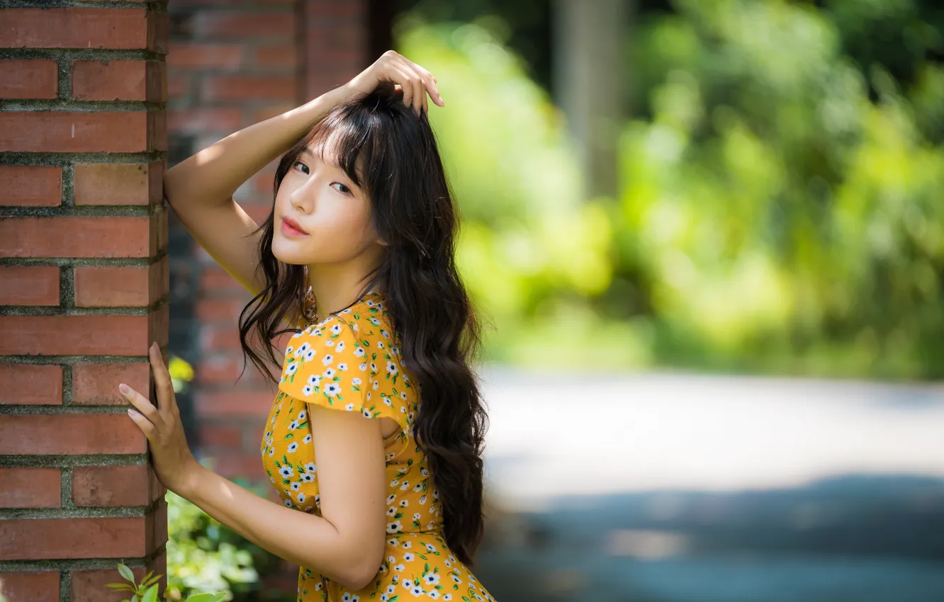 Photo wallpaper look, girl, pose, hair, Asian