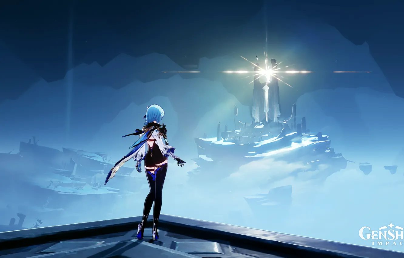 Photo wallpaper bright light, tower, the character in the game, Genshin Impact, Eula, Enkanomia