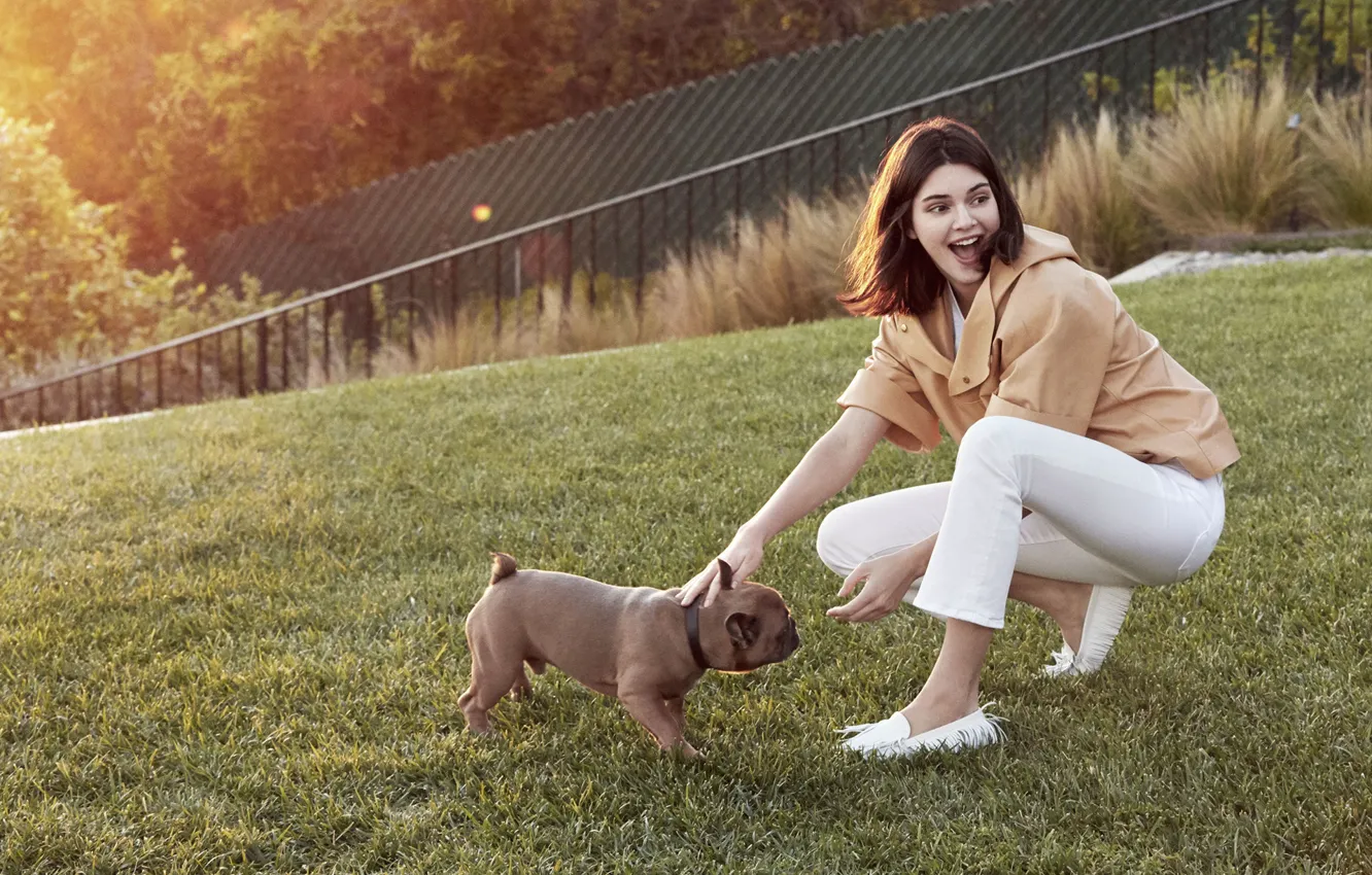 Photo wallpaper girl, dog, Kendall Jenner, Kendall Jenner