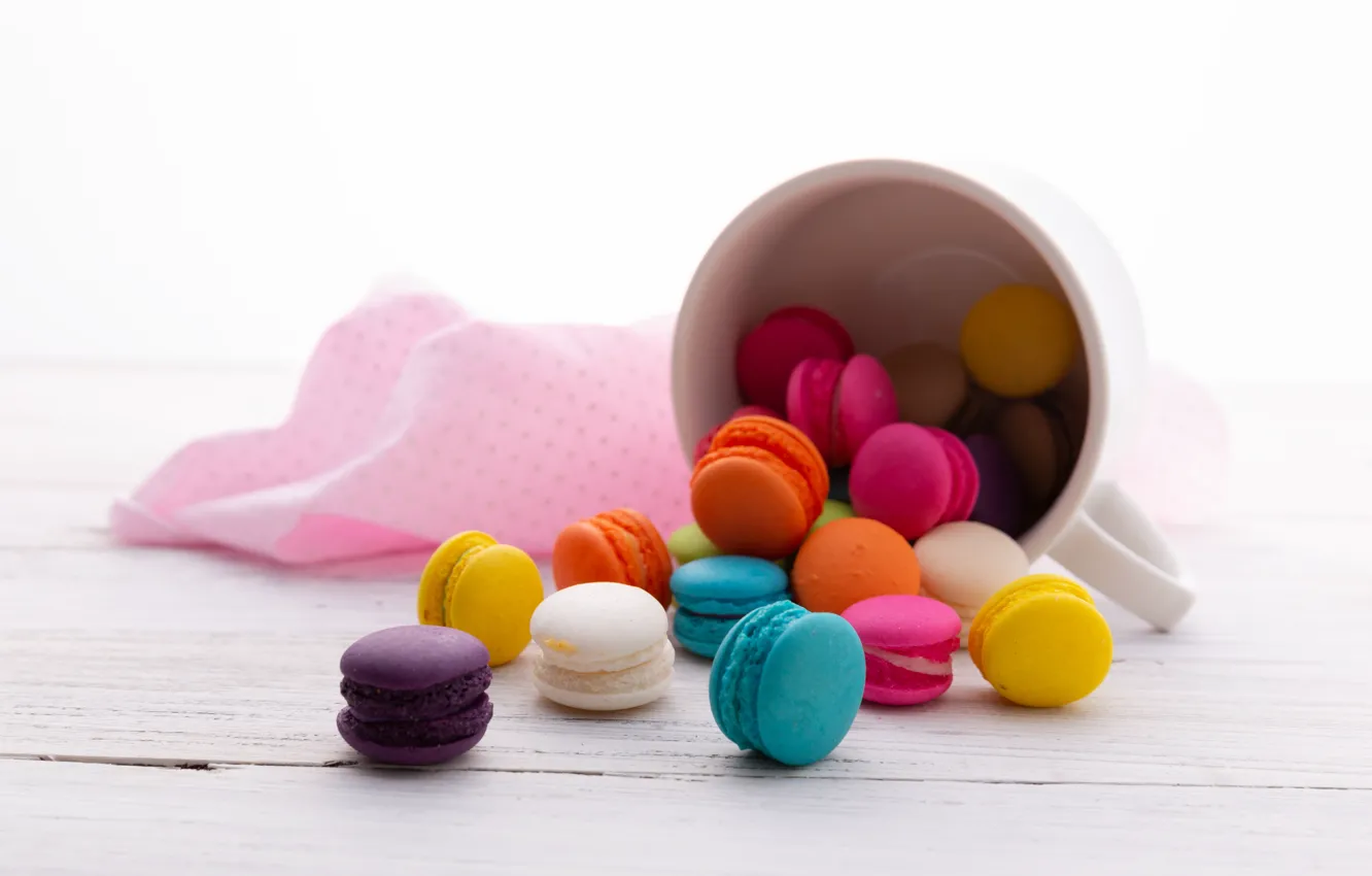 Photo wallpaper colorful, cookies, mug, macarons, macaroon
