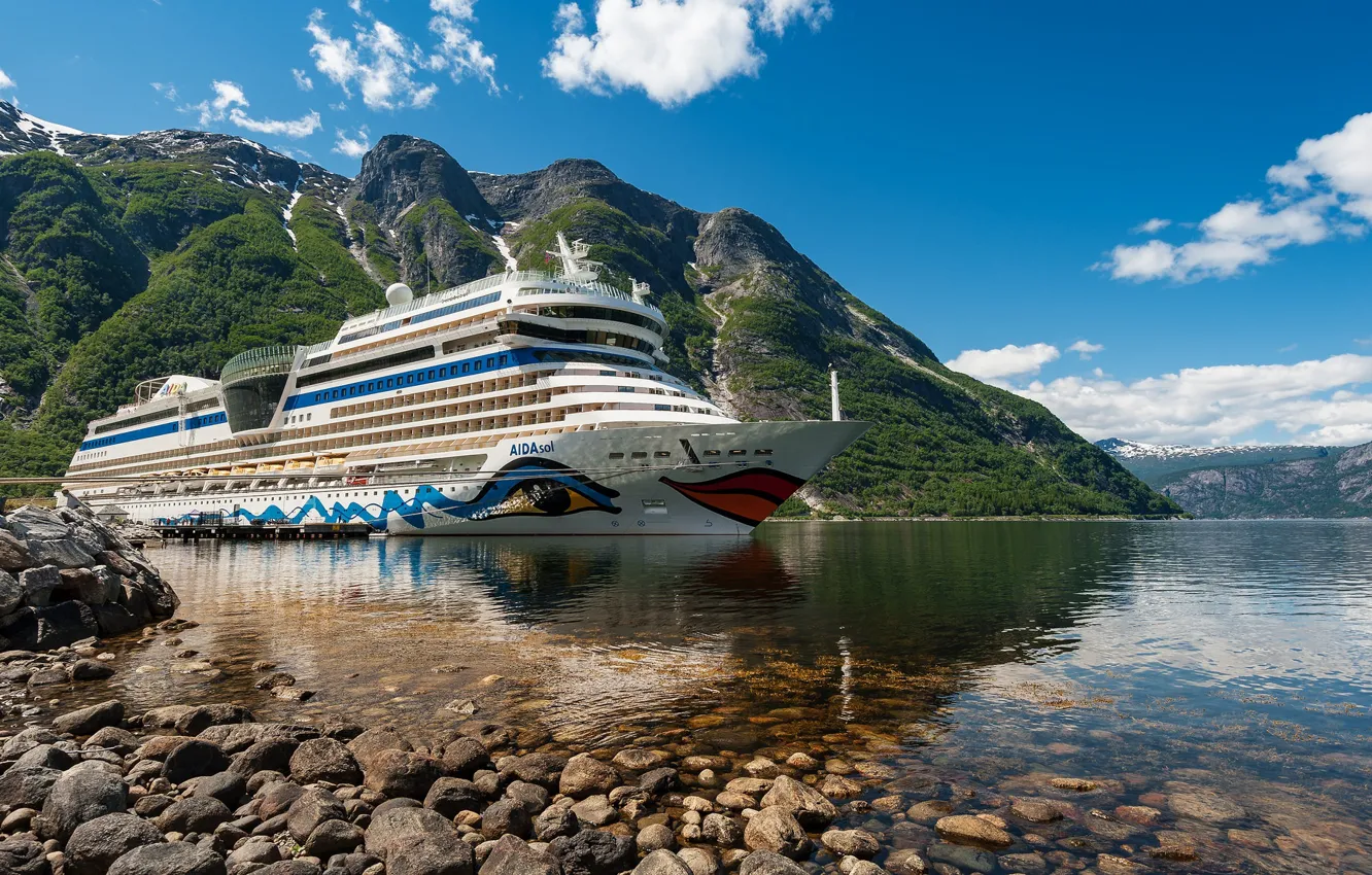 Photo wallpaper sea, mountains, ship, liner, cruise