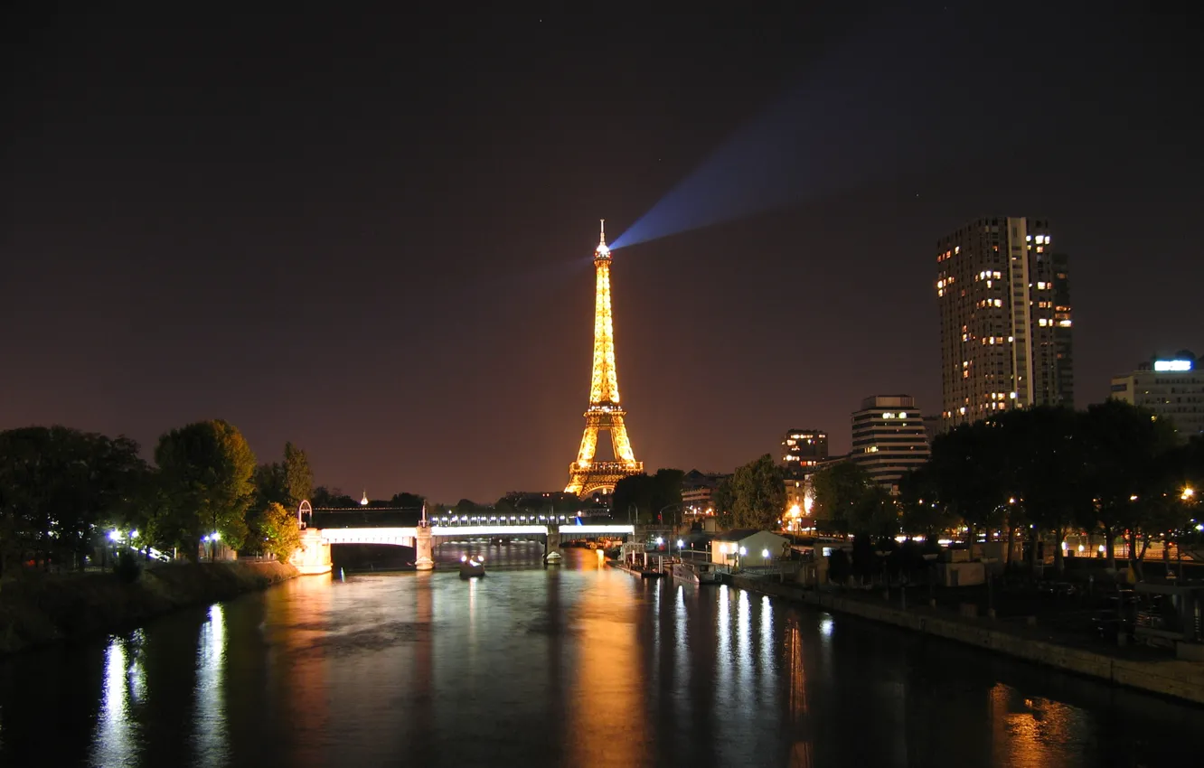 Photo wallpaper night, lights, river, France, Paris, tower, home, hay