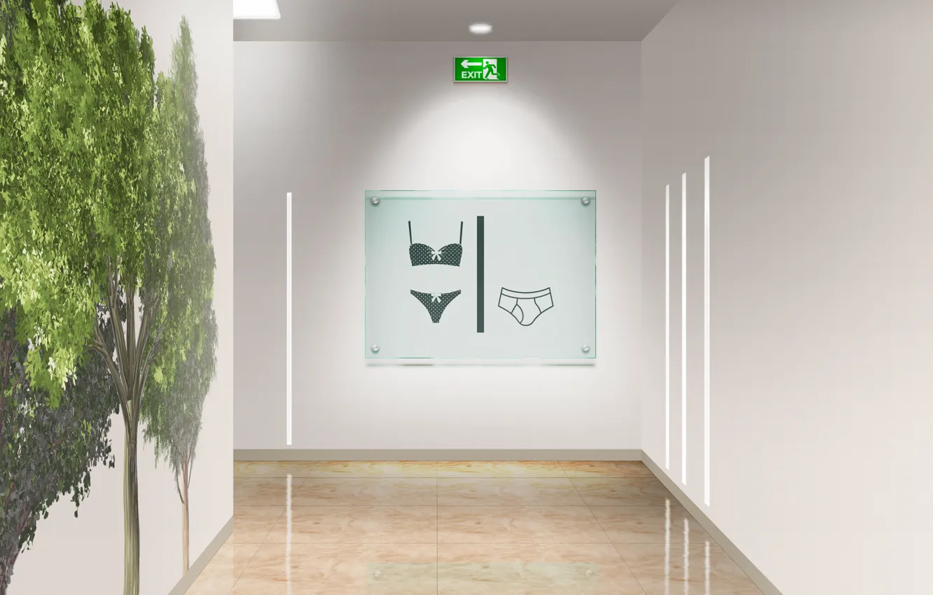 Photo wallpaper sign, public restroom, toilet sign