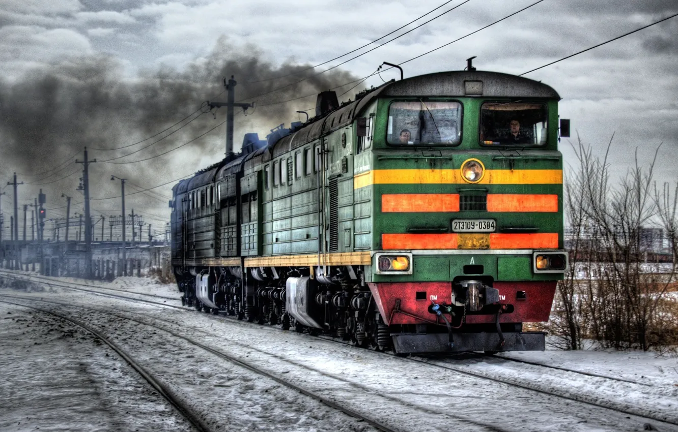 Photo wallpaper winter, train, locomotive, Russia
