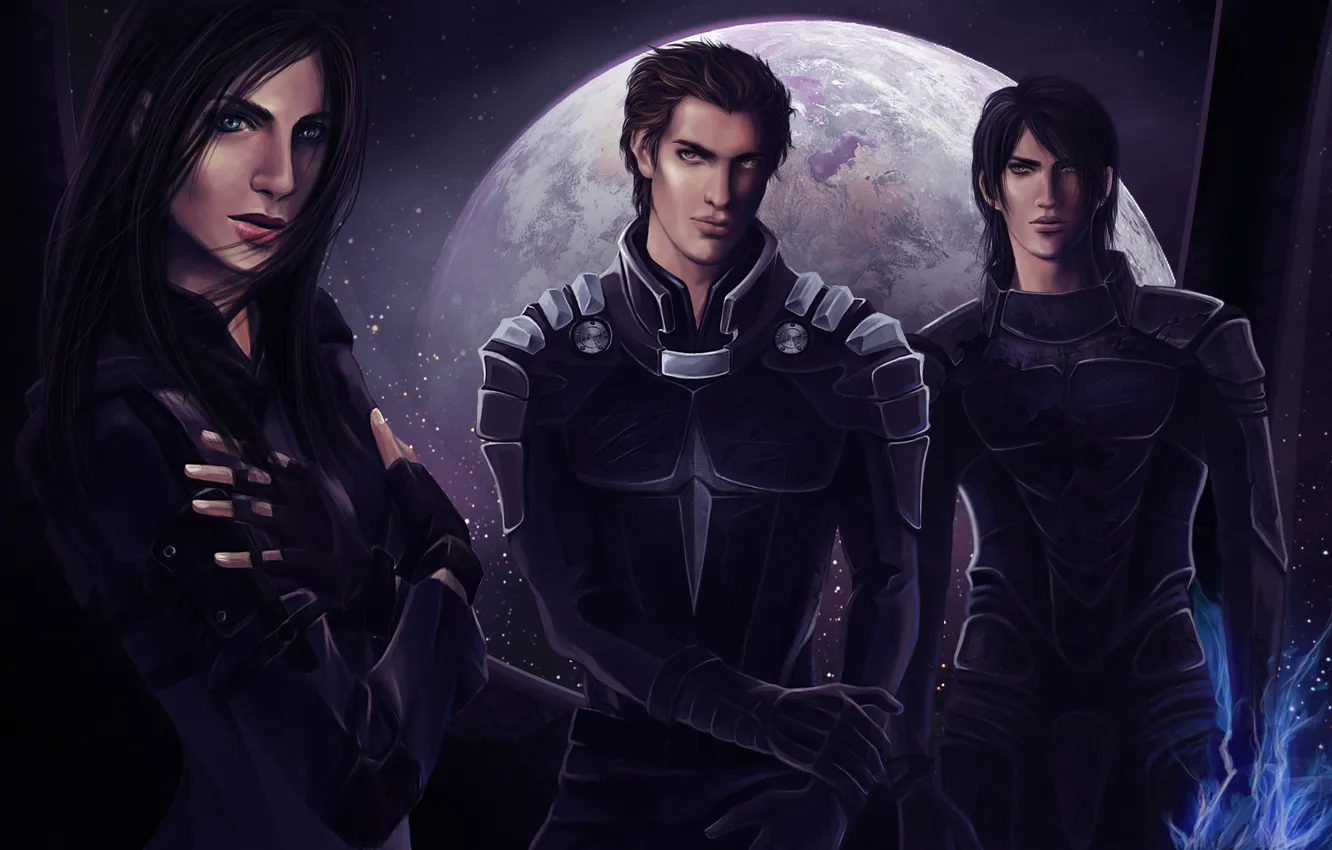 Photo wallpaper girl, space, stars, planet, art, guy