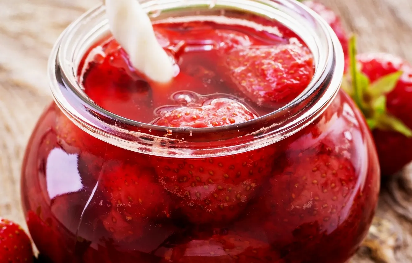 Photo wallpaper berries, strawberry, Bank, jam, berries, jam, strawberries, Bank