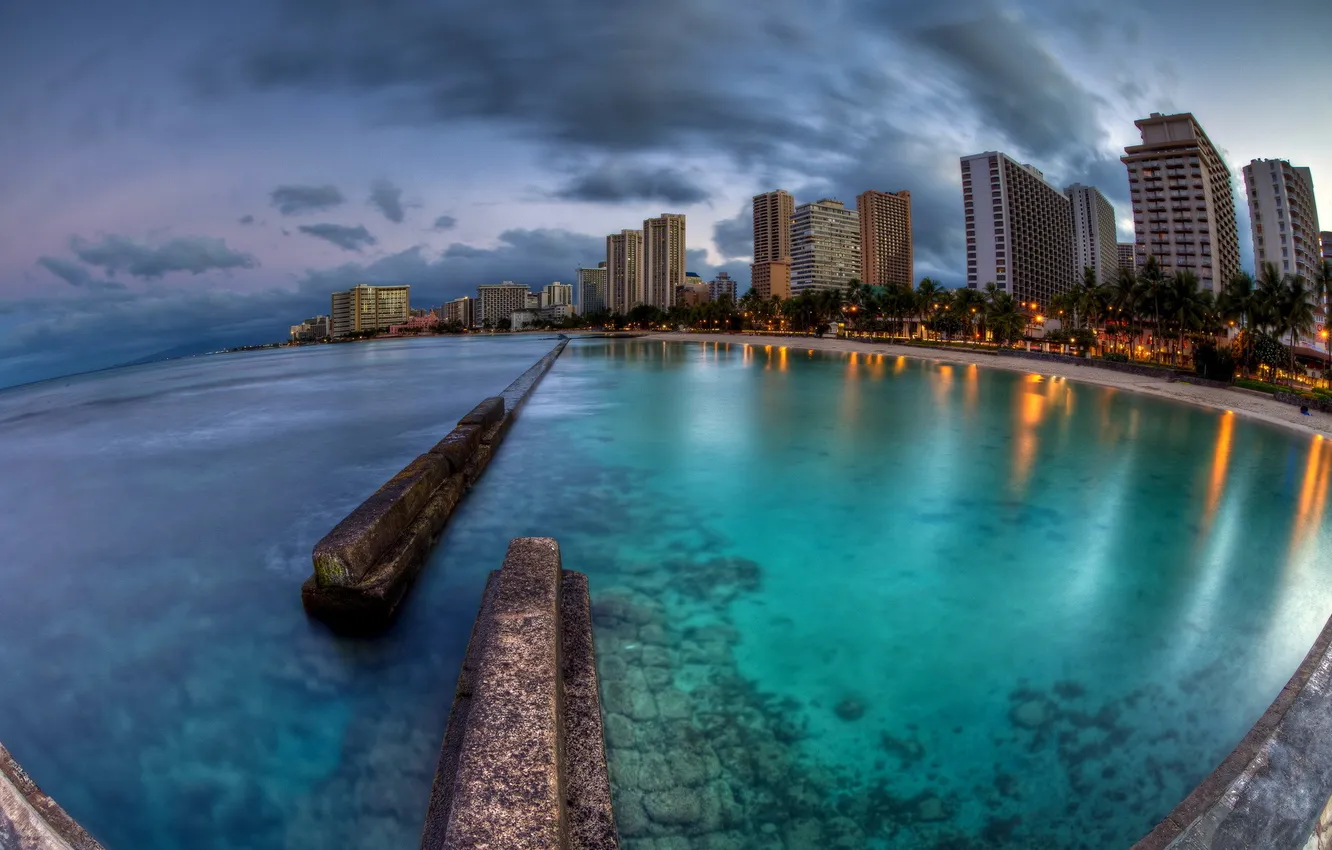 Photo wallpaper sea, the city, Bay