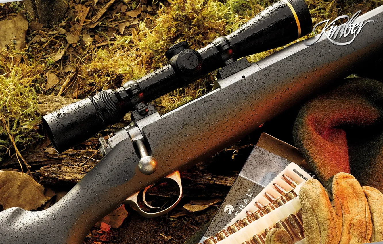Photo wallpaper rifle, scope, gloves, ammunition, Kimber, Cap