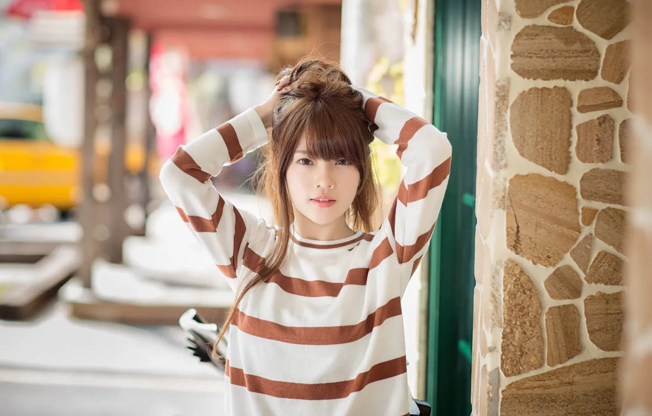 Photo wallpaper look, girl, hair, Asian, cutie, sweater