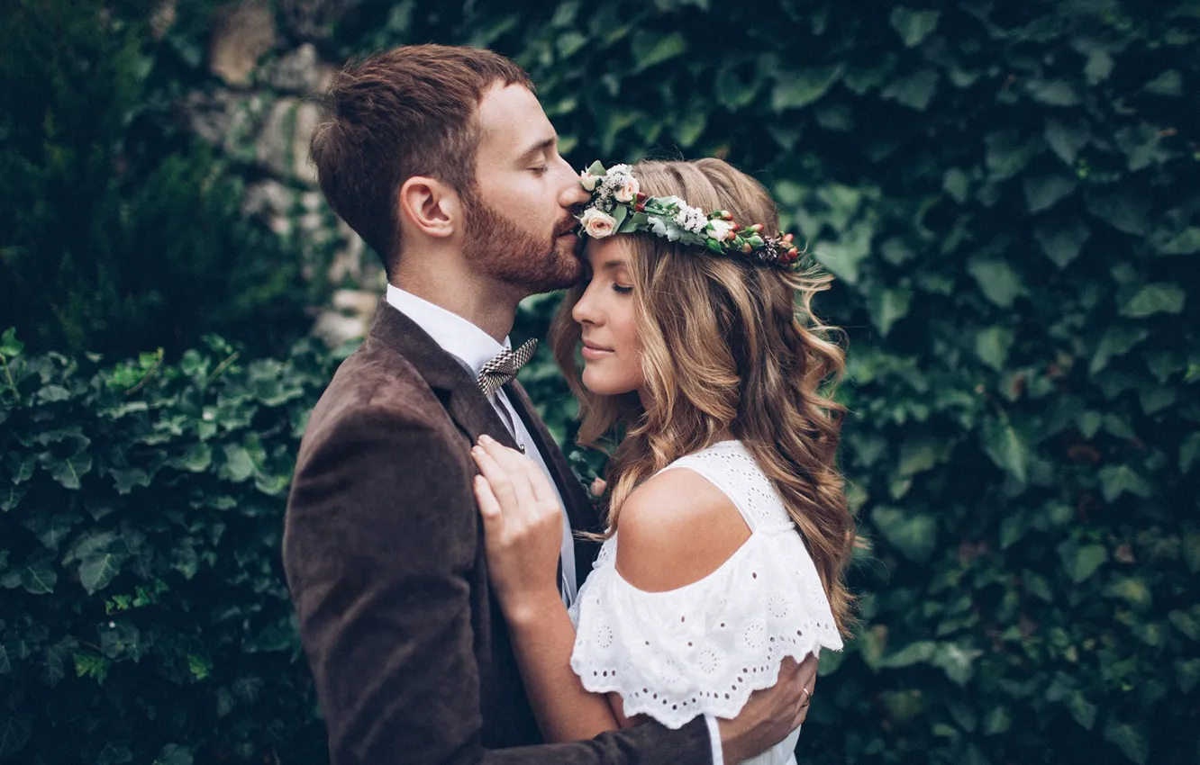 Photo wallpaper girl, nature, photo, kiss, hugs, pair, male, lovers