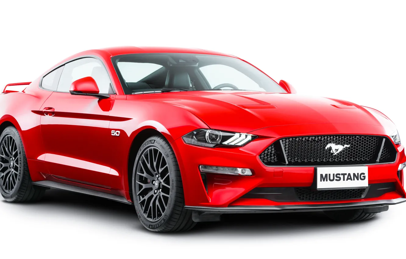 Photo wallpaper red, Ford, Fastback, 2018, Mustang GT