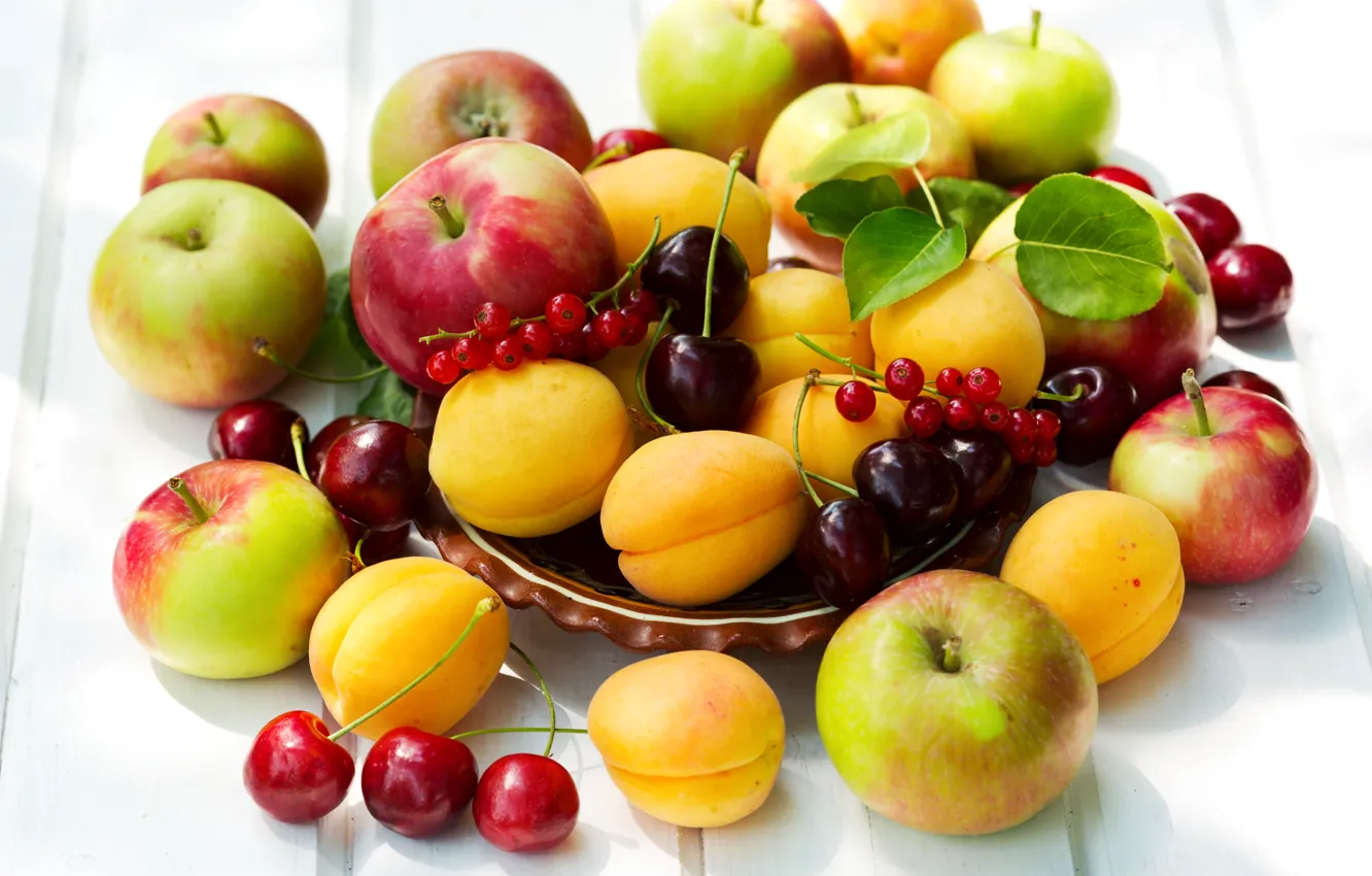 Photo wallpaper berries, apples, fruit, currants, cherry, apricots, fruits, berries