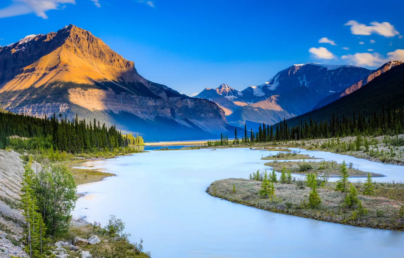 Photo wallpaper mountains, river, Canada, Albert, Jasper national Park