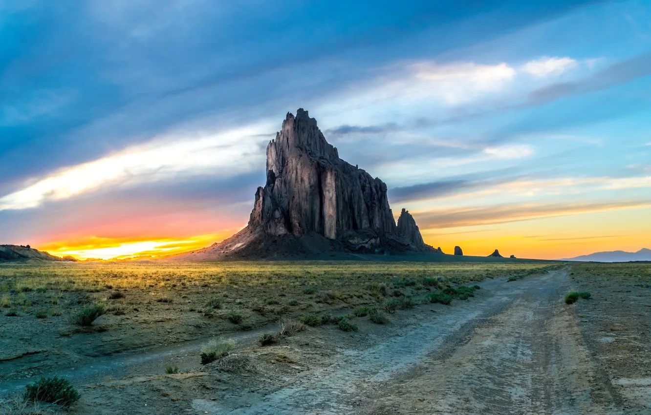 Photo wallpaper dawn, desert, mountain, monument valley