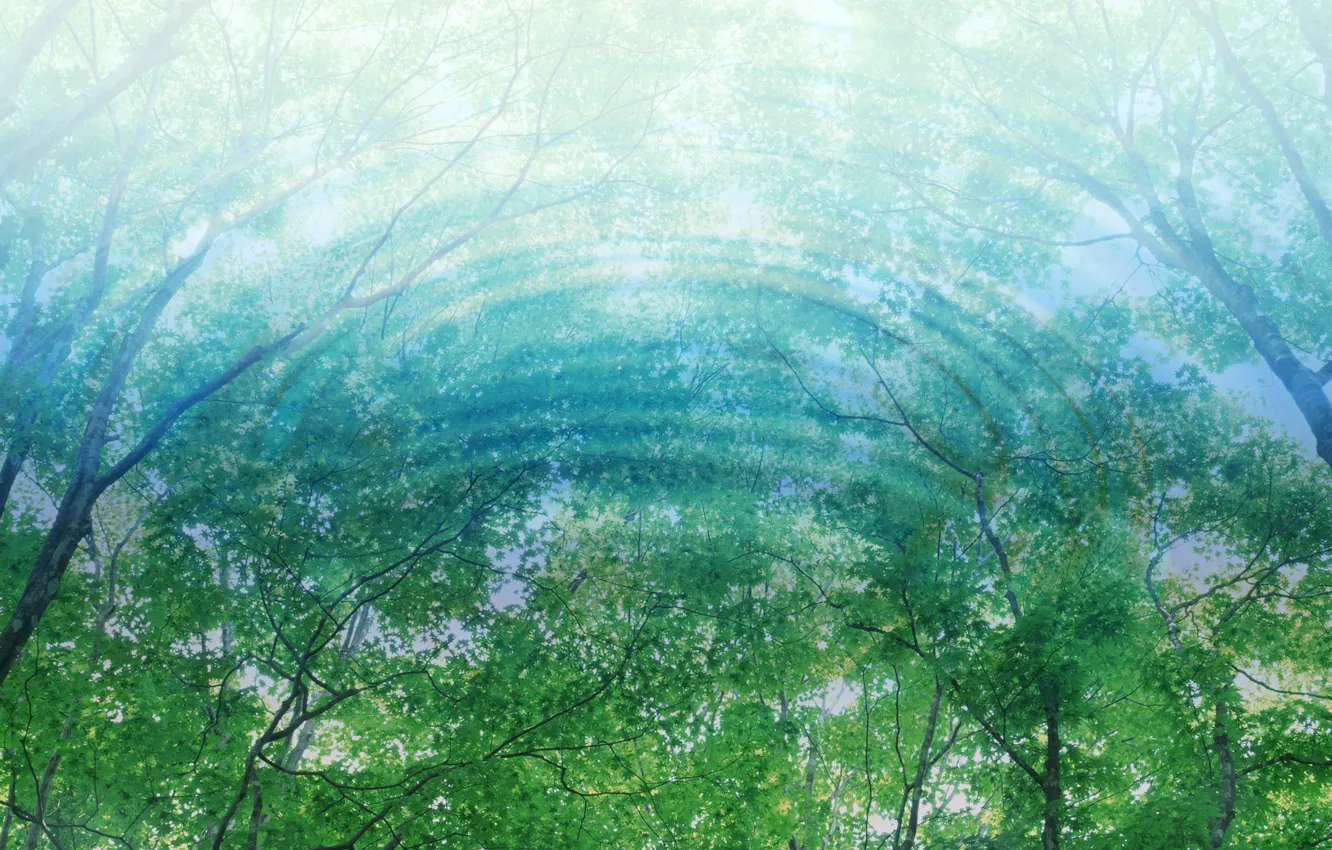 Photo wallpaper wave, forest, drops, trees, glare, art, waves, forest