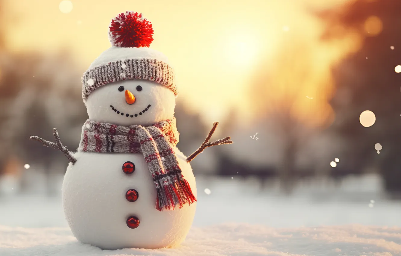 Photo wallpaper winter, snow, Christmas, New year, snowman, Christmas, winter, snow