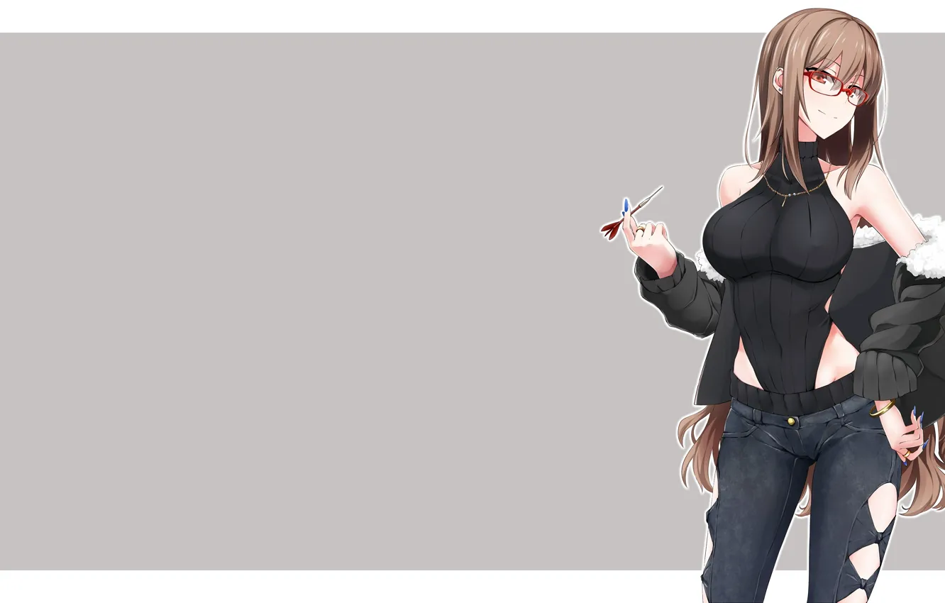 Photo wallpaper girl, sexy, bodysuit, long hair, brown hair, boobs, anime, beautiful