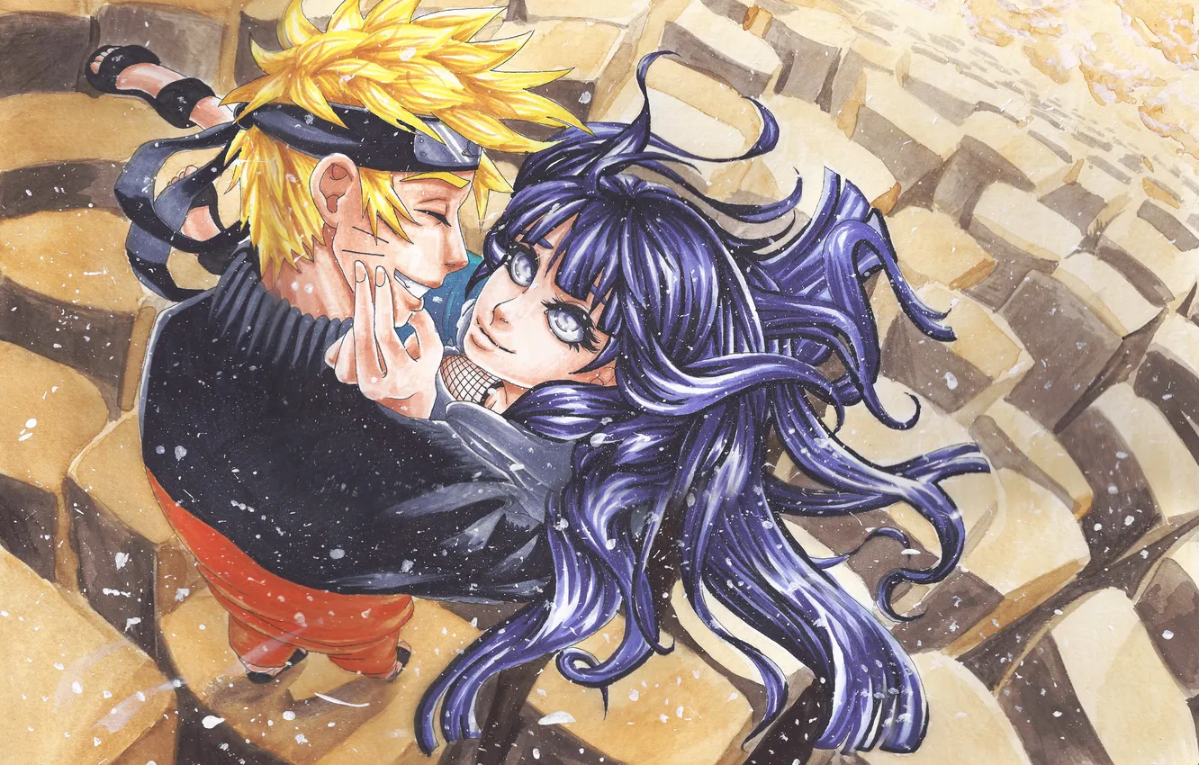 Photo wallpaper look, girl, love, joy, smile, hugs, guy, Naruto
