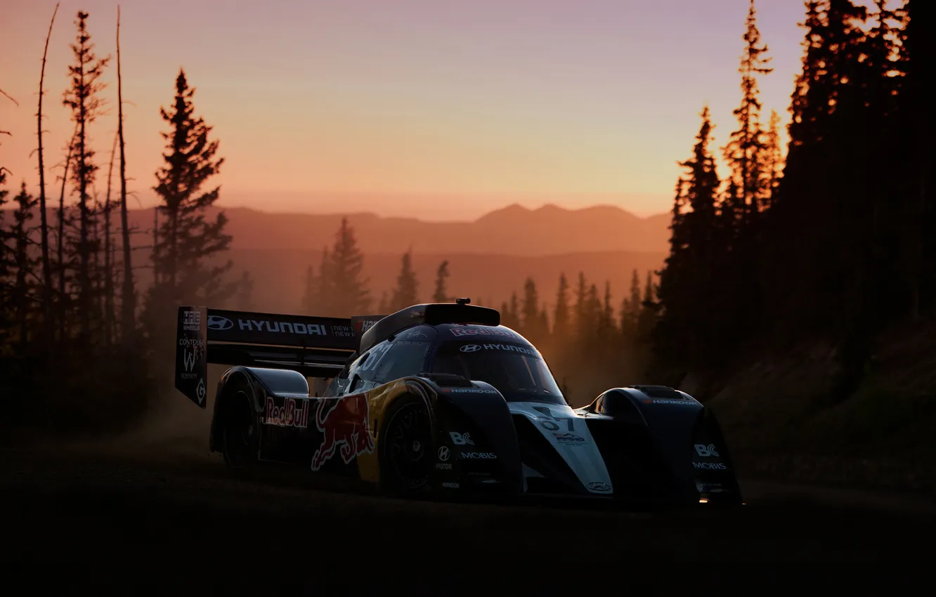Photo wallpaper road, sunset, race, the car, red bull