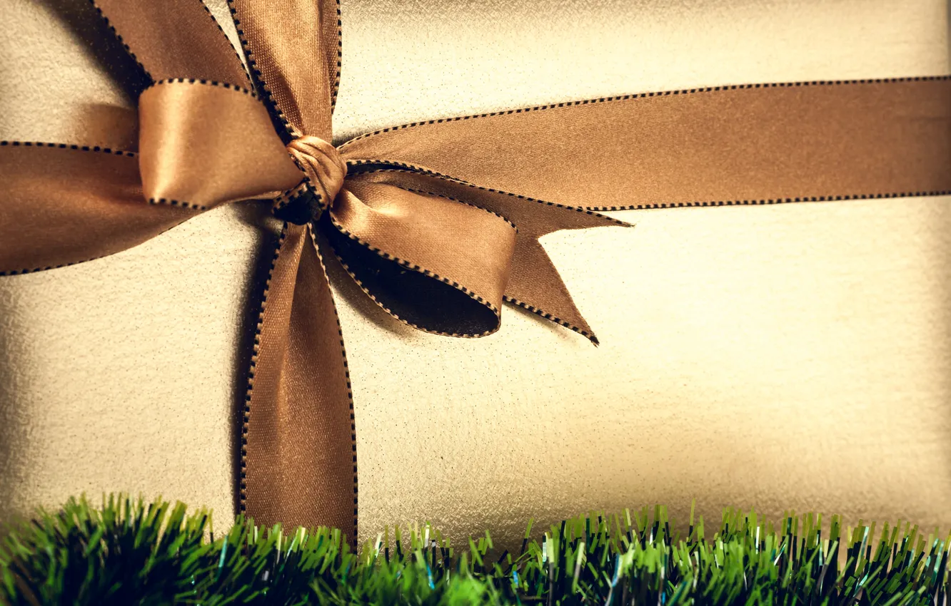 Photo wallpaper box, gift, tape, tinsel