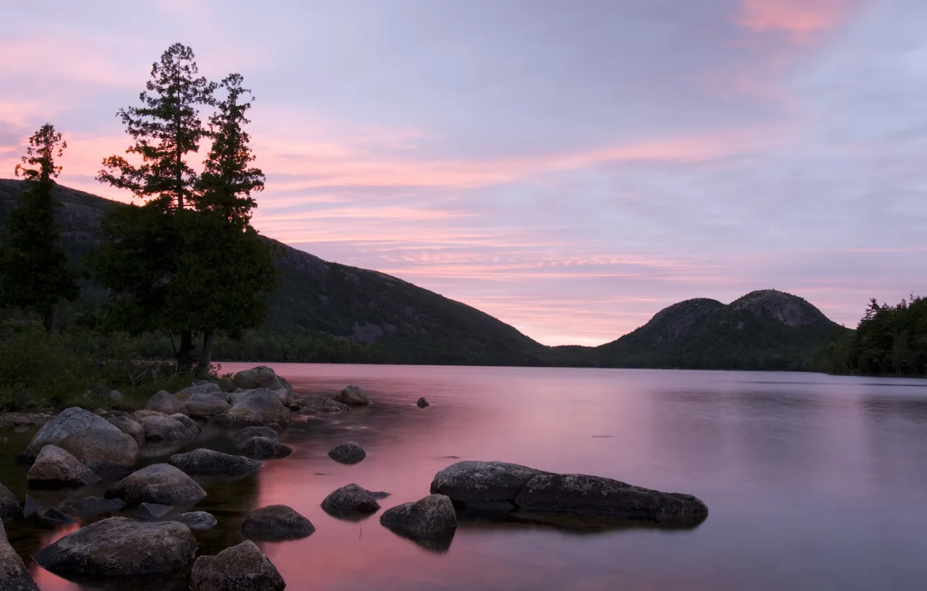 Photo wallpaper the sky, landscape, sunset, mountains, nature, lake, stones, nature