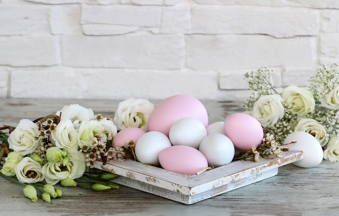 Photo wallpaper flowers, holiday, eggs, spring, Easter, Easter, eustoma