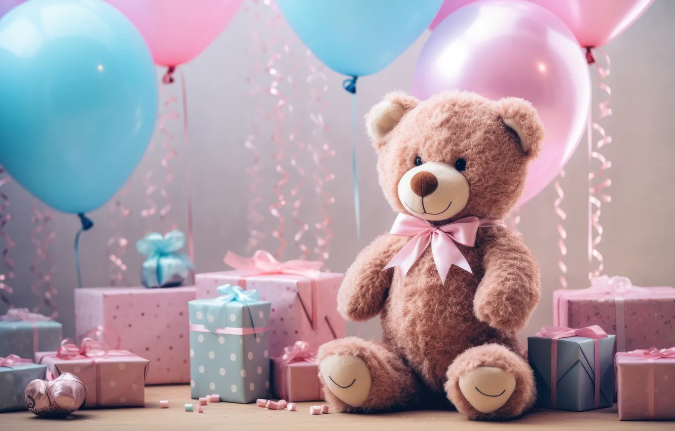Wallpaper balls, balloons, holiday, gift, balls, toy, bear, blue for
