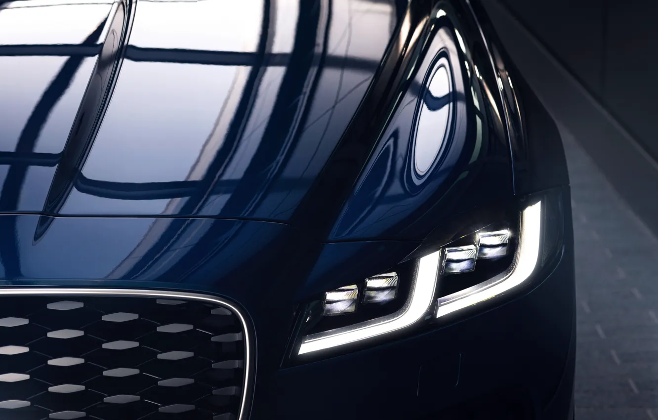 Photo wallpaper reflection, Jaguar, headlight, the hood, grille, sedan, Jaguar XF, 2020