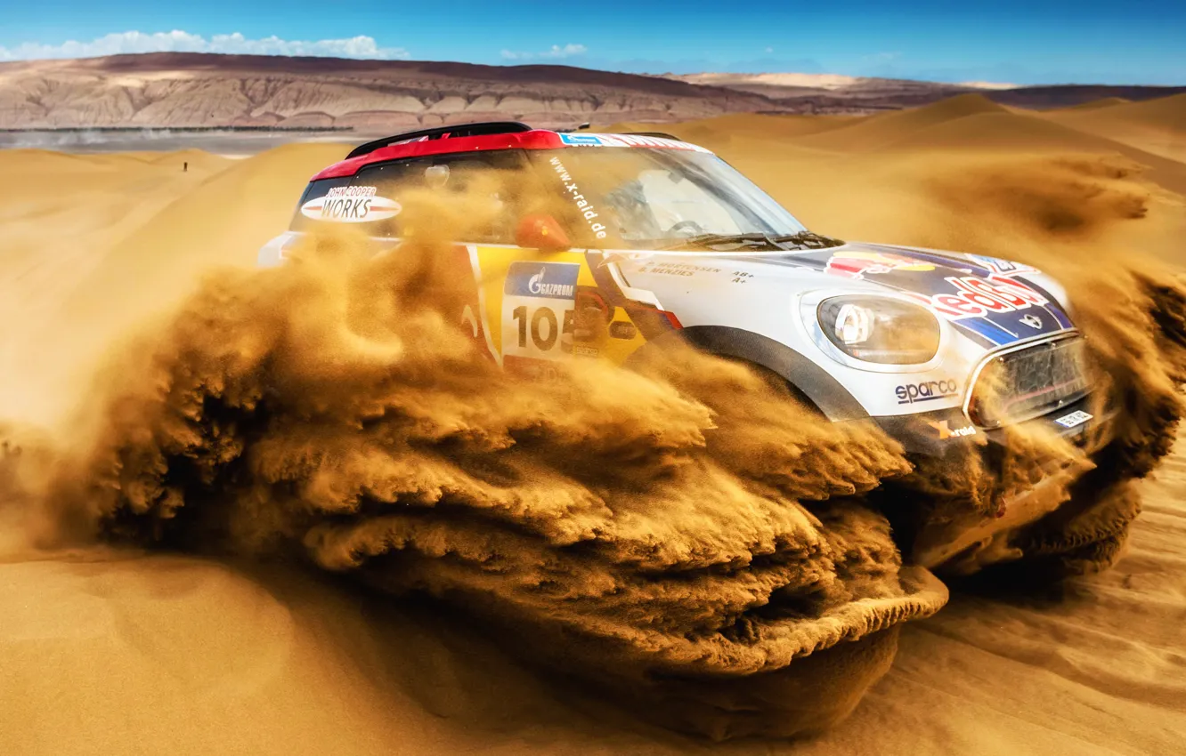 Photo wallpaper Sand, Mini, Desert, Speed, Rally, SUV, Rally, 105