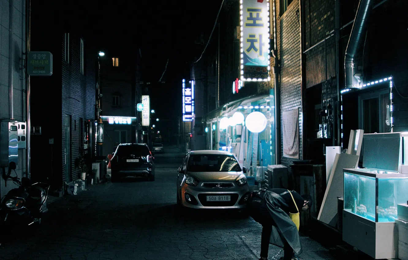 Photo wallpaper night, the city, street, Asia, Korea, lights night, korea street