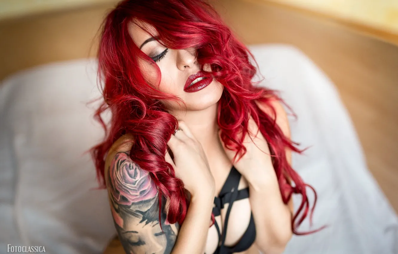 Photo wallpaper face, pose, hair, makeup, tattoo, curls, Oliver Photo Classic, Andrea Belle Dirt