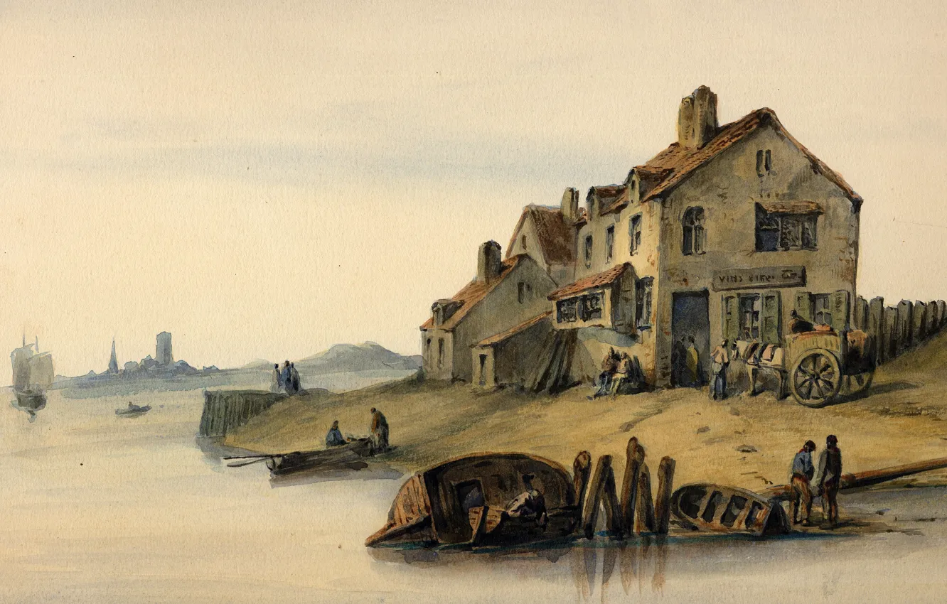 Photo wallpaper painting, circa 1850, watercolor