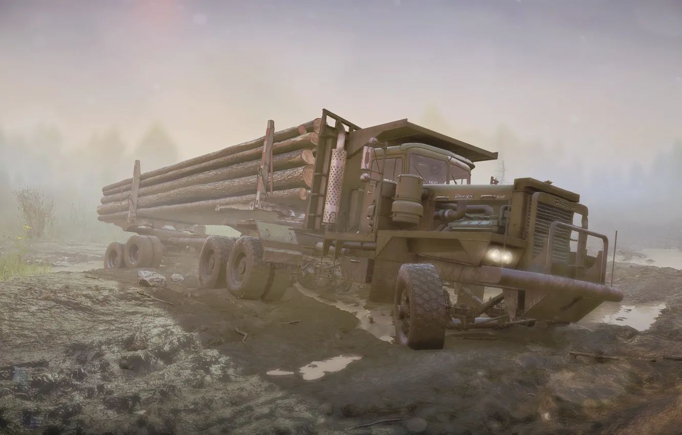 Photo wallpaper HDR, game, wood, truck, engine, mud, UHD, freight