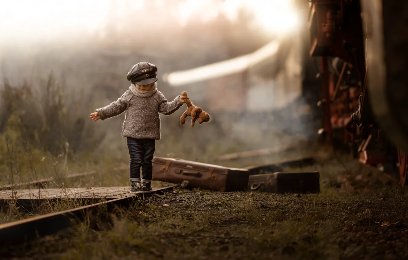 Photo wallpaper children, train, railroad