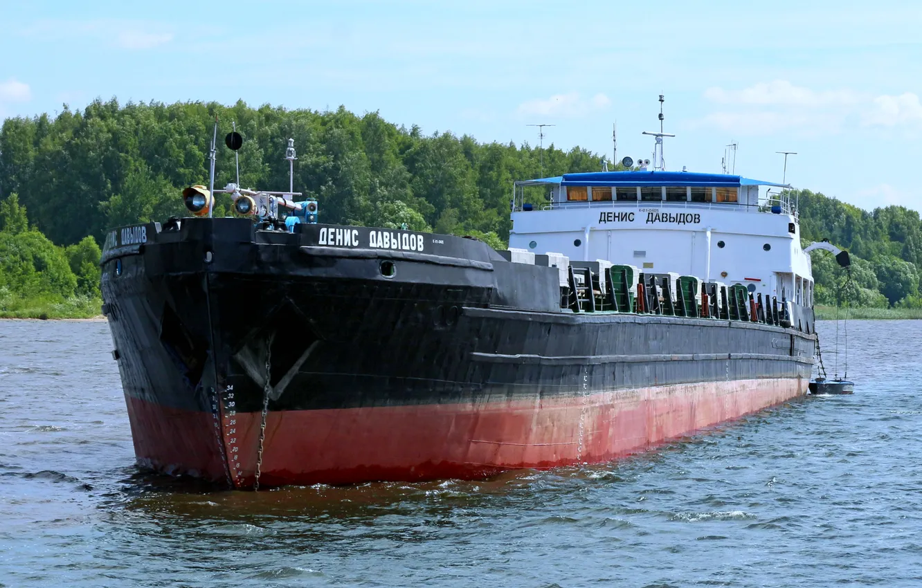 Photo wallpaper river, navigation, the cargo ship