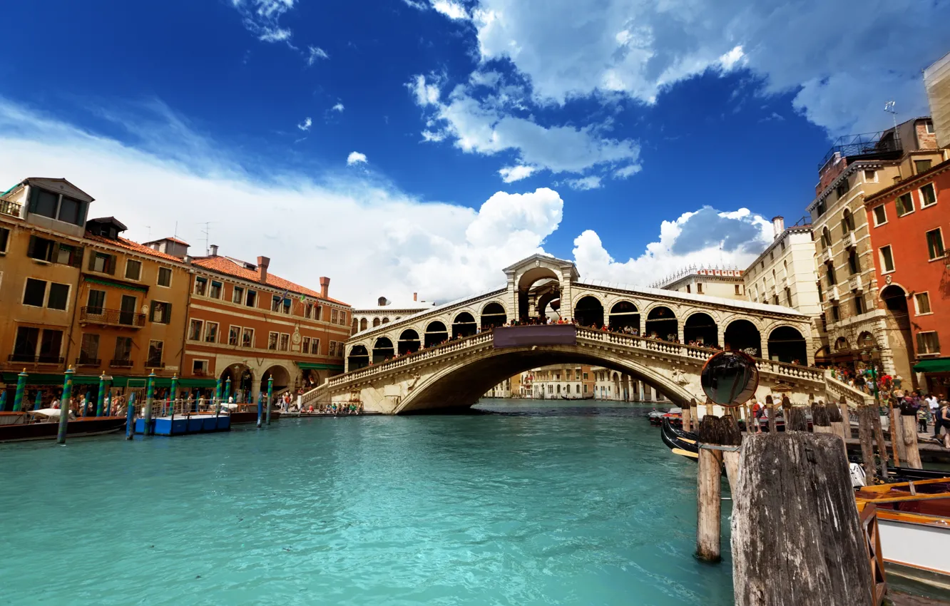 Photo wallpaper the sky, water, clouds, people, home, Italy, Venice, architecture
