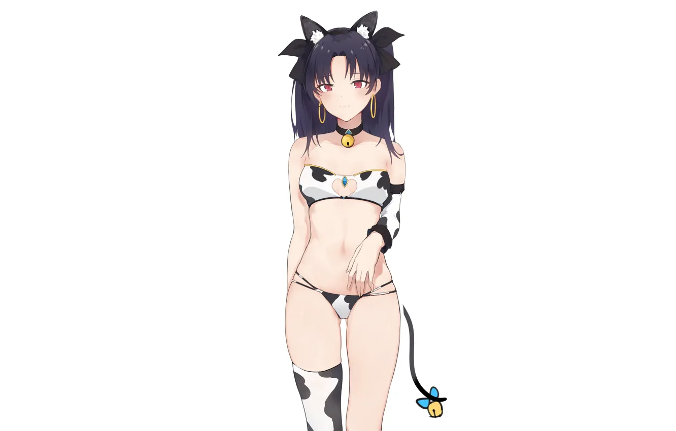 Photo wallpaper girl, sexy, lingerie, bra, cleavage, panties, thighhighs, long hair