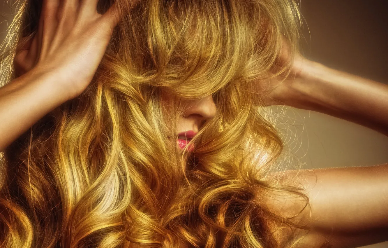 Photo wallpaper girl, hair, hands, profile, curls