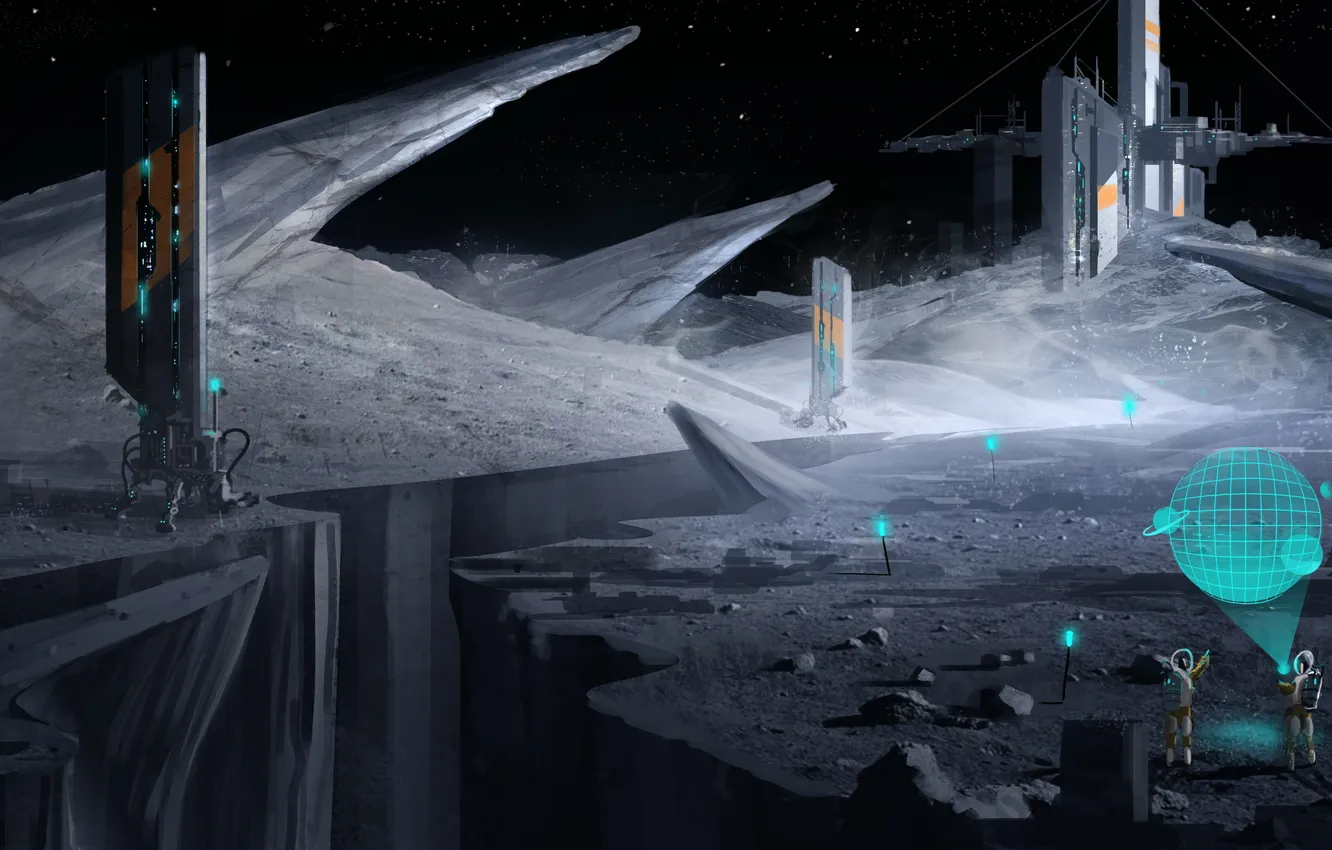 Photo wallpaper moon, art, base, astronaut