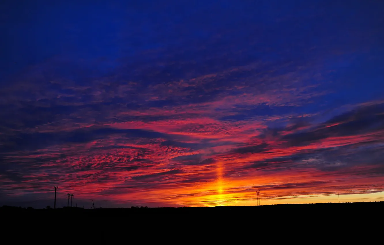 Photo wallpaper the sky, clouds, sunset, horizon, support, glow