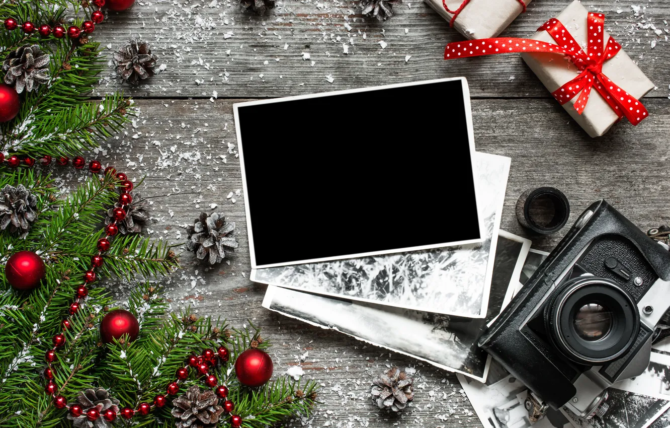 Photo wallpaper photo, gift, tree, new year, camera, Christmas, Christmas, vintage