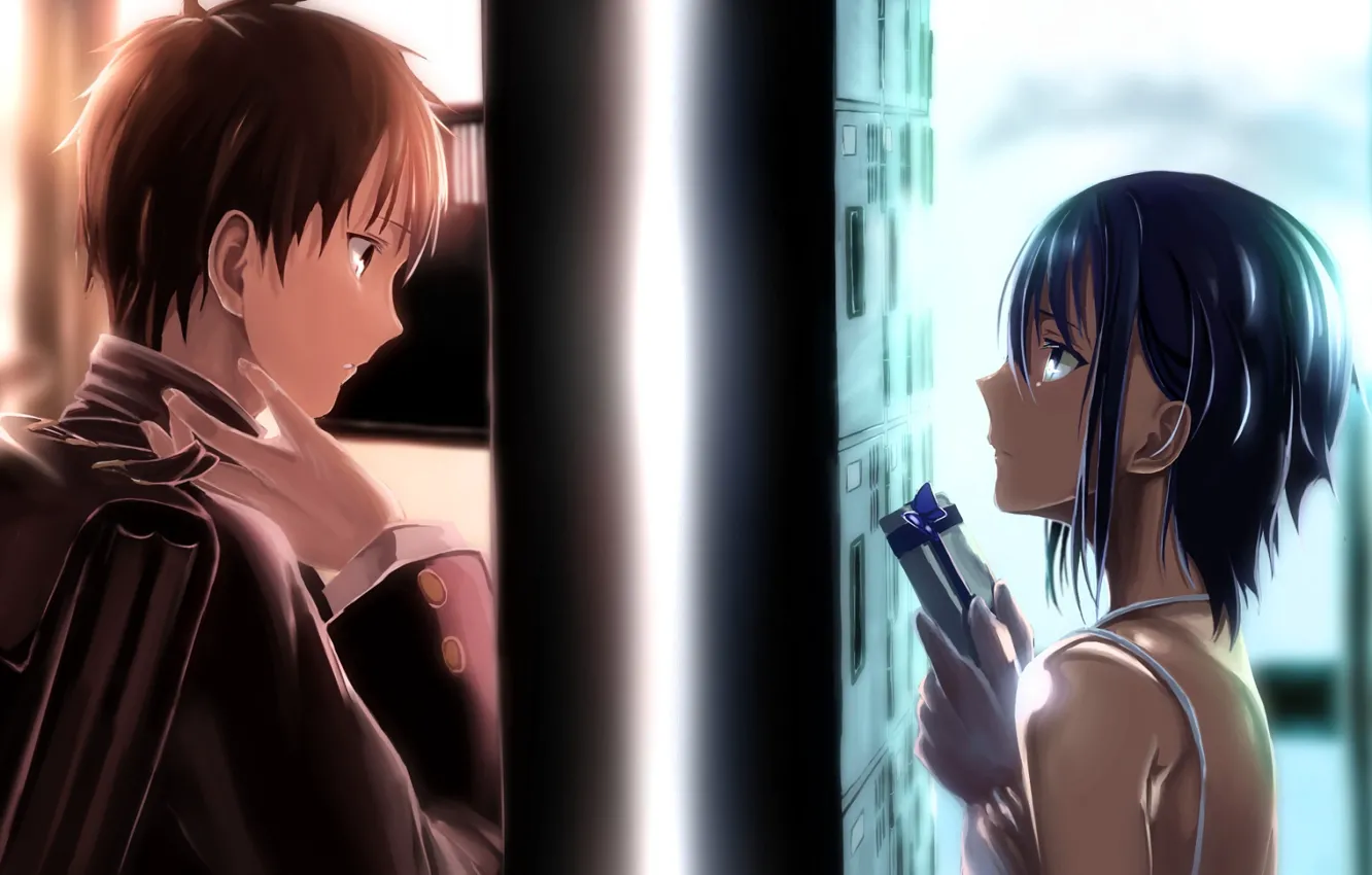 Photo wallpaper girl, gift, guy, students